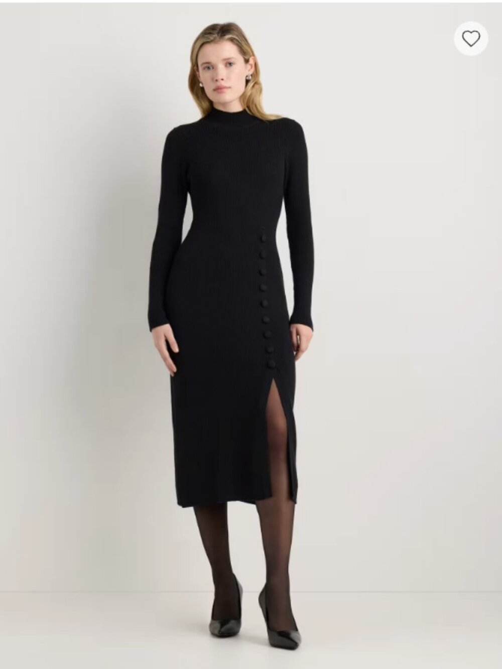 Quince Black Ribbed Midi Dress with Side Button & Slit